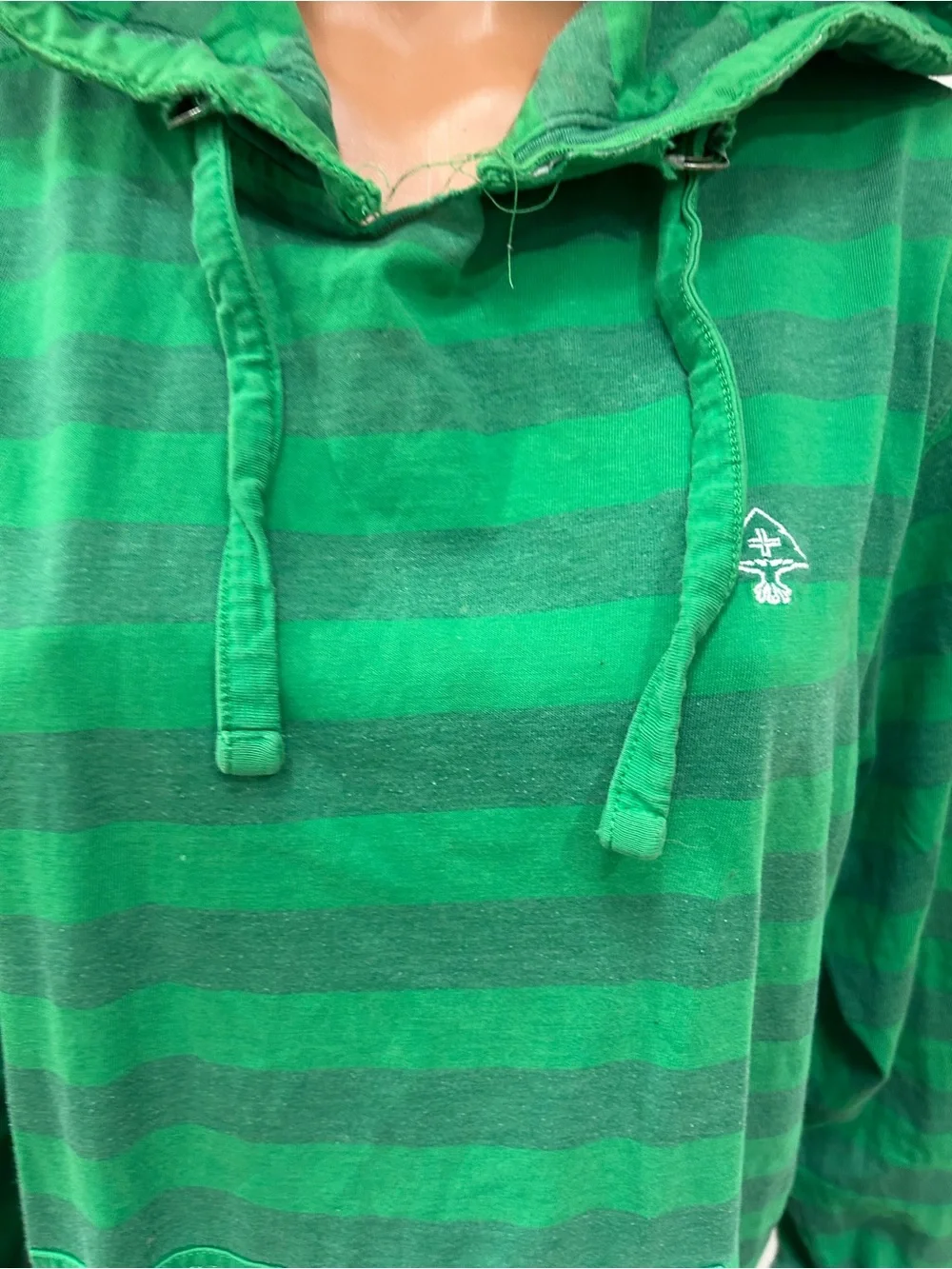 LRG Small Y2K Green Striped Hooded Pullover Sweater - Men's